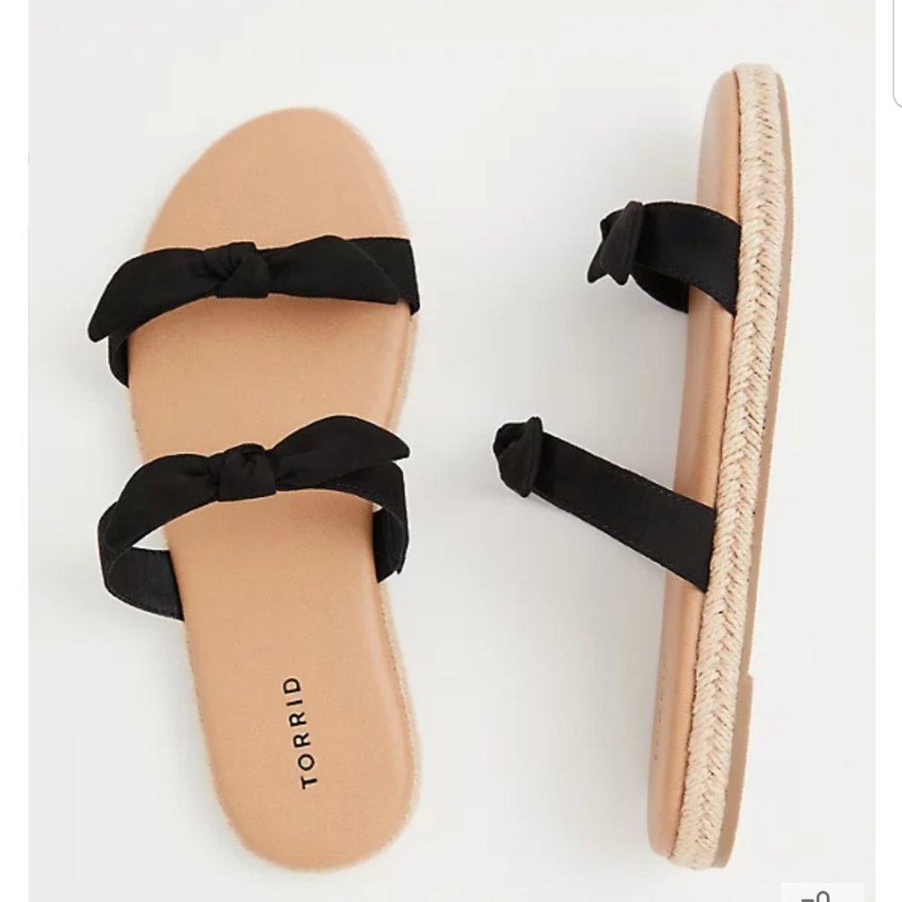 Black Faux Suede Dual Bow Strap Espadrille Slide
